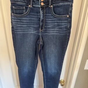 BKE Skinny Jeans with Classic Indigo Wash High Rise Stretchy w/distressed hem.